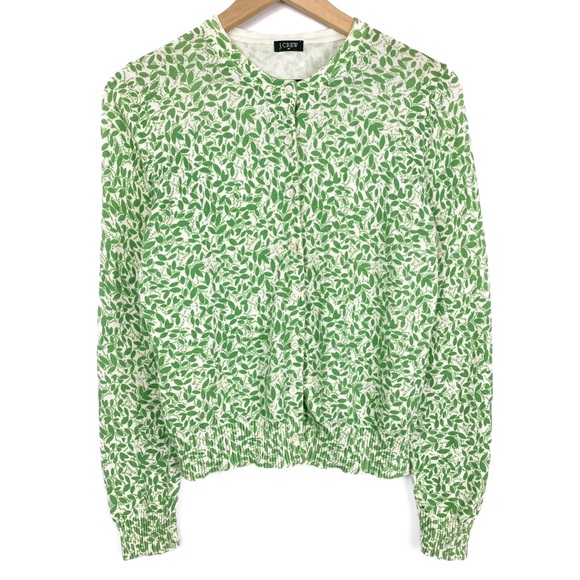 J. Crew Sweaters - J. Crew Floral Foliage Print Button Down Cardigan Sweater, Green White - Size S